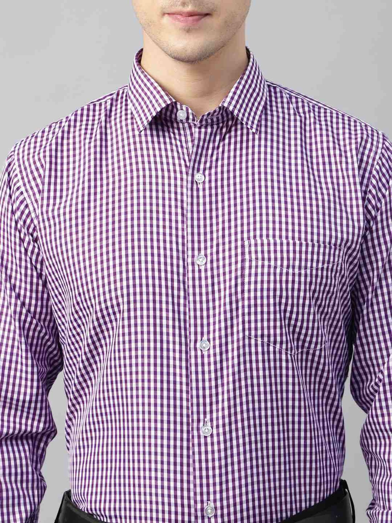 English Navy Purple Slim Fit Checks Shirt