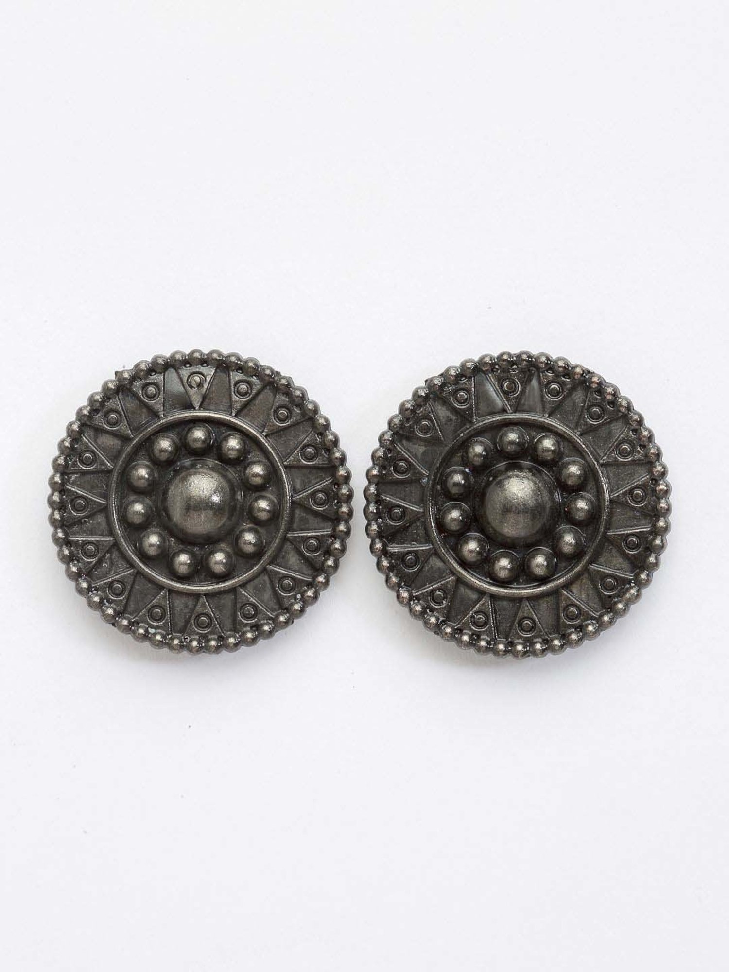 Panash Silver-Toned Oxidized Circular Stud Earrings