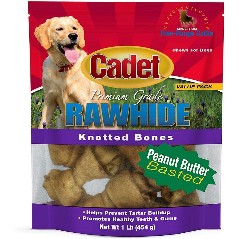 Cadet 4-5 Inch Rawhide Peanut Butter Based Knotted Bones (1 lb Pack)