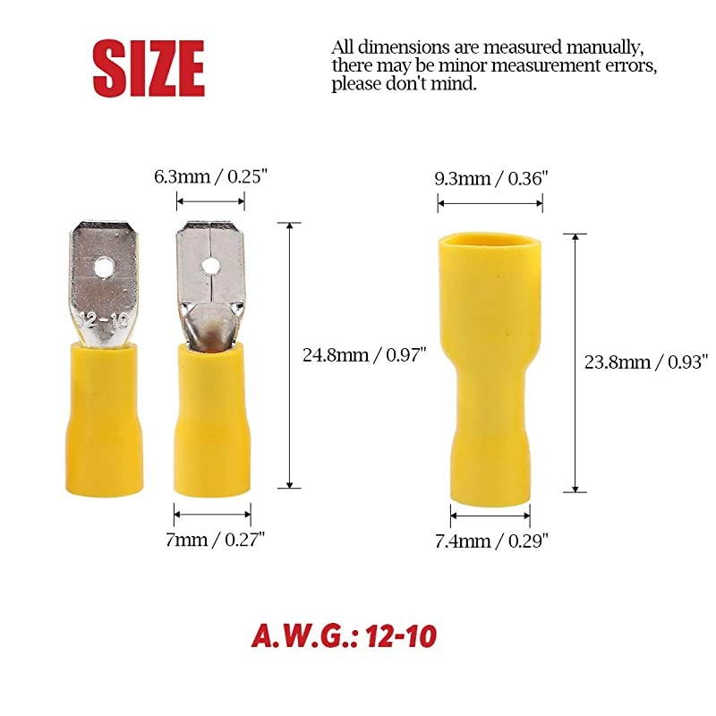 100pcs 12-10 Gauge Fully Insulated Male Female Spade Quick Splice Wire Terminals Wire Crimp Connectors Set