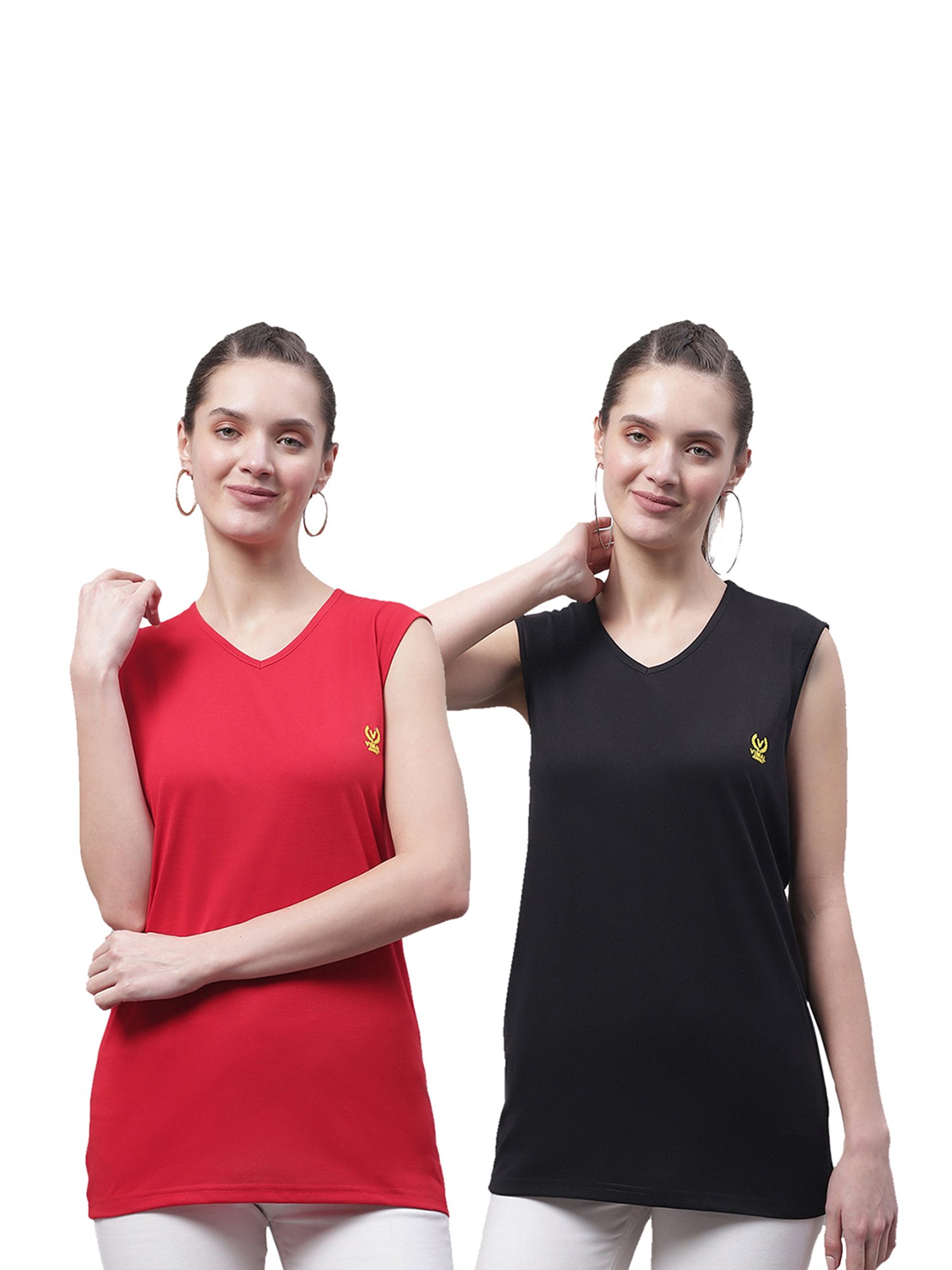 Vimal Jonney Red & Black Cotton Logo Print T-Shirt (Pack Of 2)