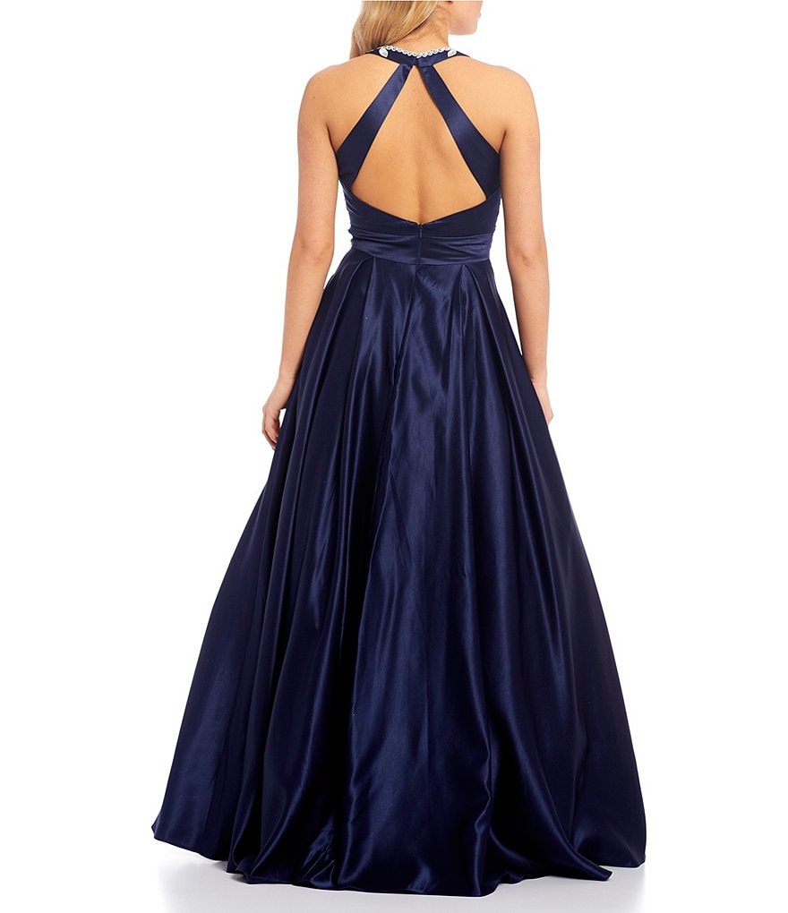 Blondie Nites Embroidered Bodice Halter Ball Gown