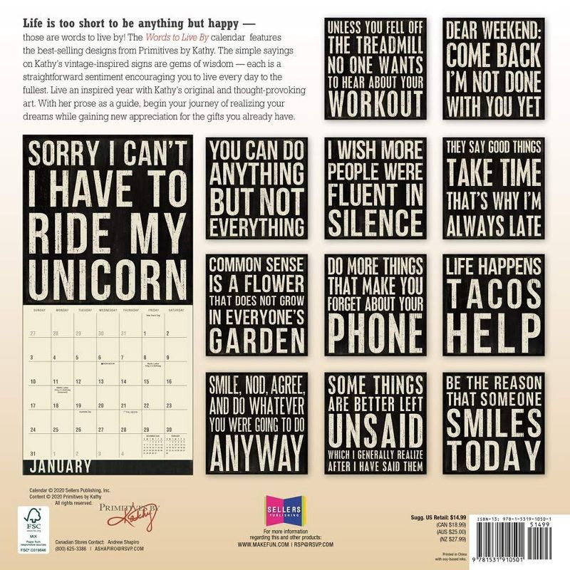 Sellers Publishing 2021 Words to Live By 16-Month Wall Calendar Phillips, Kathy/Primitives by Kathy