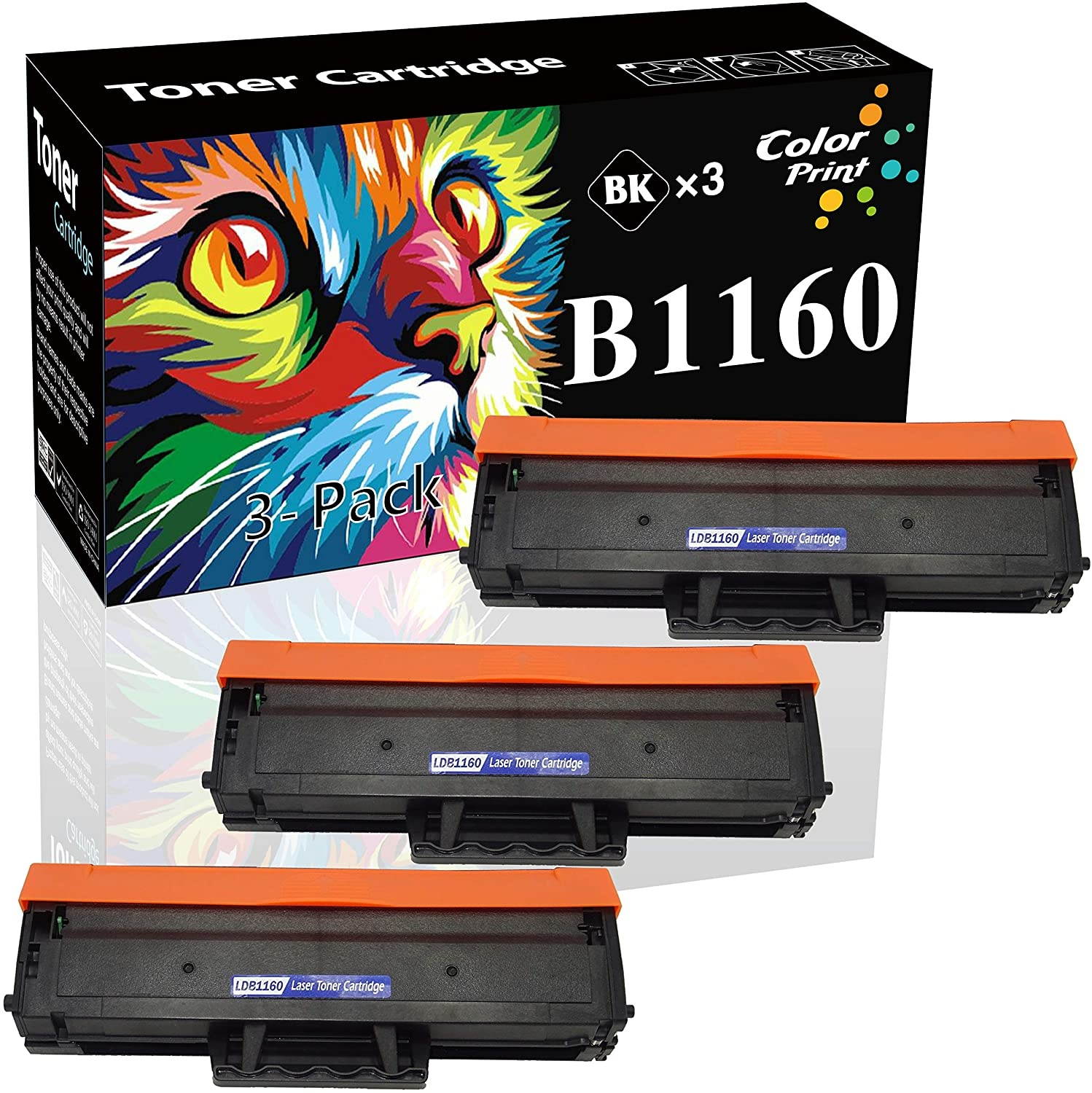 3-Pack ColorPrint Compatible B1160w Toner Cartridge Replacement for DELL 1160 YK1PM 331-7335 HF44N HF442 Work with B1160 B1163w B1165nfw Laser Printer (3X Black)