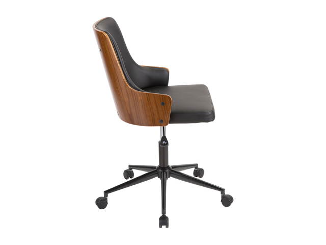 Stella Mid-Century Modern Office Chair in Walnut Wood and Black Faux Leather by LumiSource