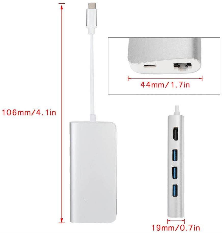 Zerone USB C to HDMI Adapter 3 in 1 USB C Adapter Multiport USB-C Hub, ype-c to Hub (3 x USB3.0)+ HDMI 4K + RJ45 Gigabit LAN + PD Charging + SD/TF Card Reader Silver