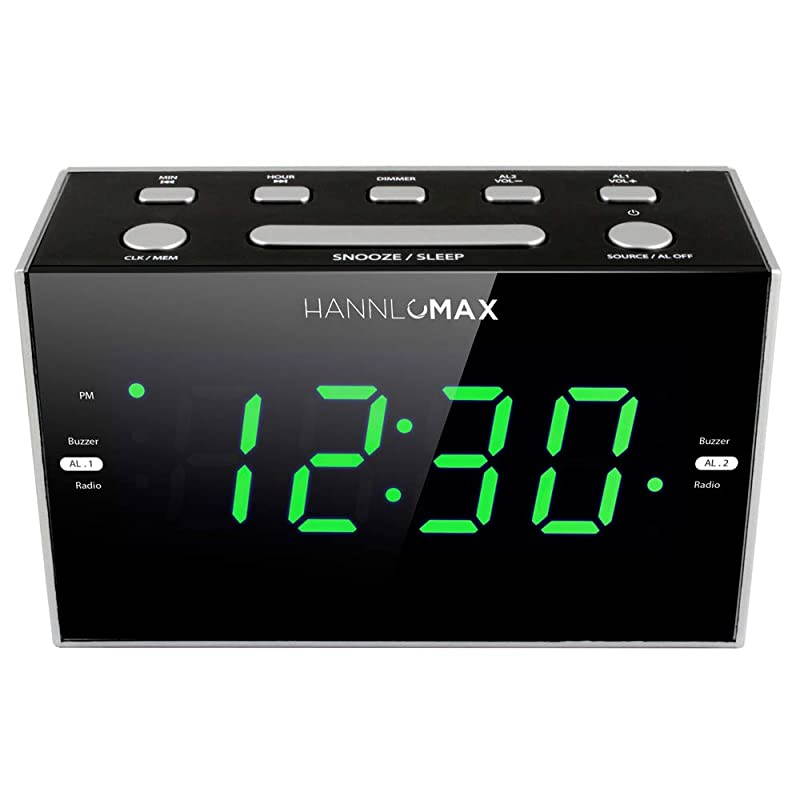 HX122CR Alarm Clock Radio PLL FM Radio Green LED 12 Inches Display USB Port for 1A Charging Dimmer Function