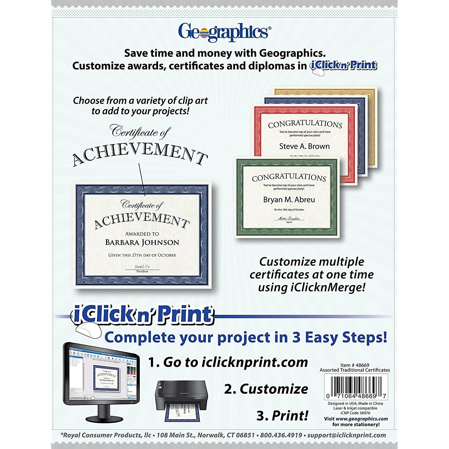 Geographics Assorted Traditional Card Stock Certificates,8.5 x 11", 40/Pack (48669)