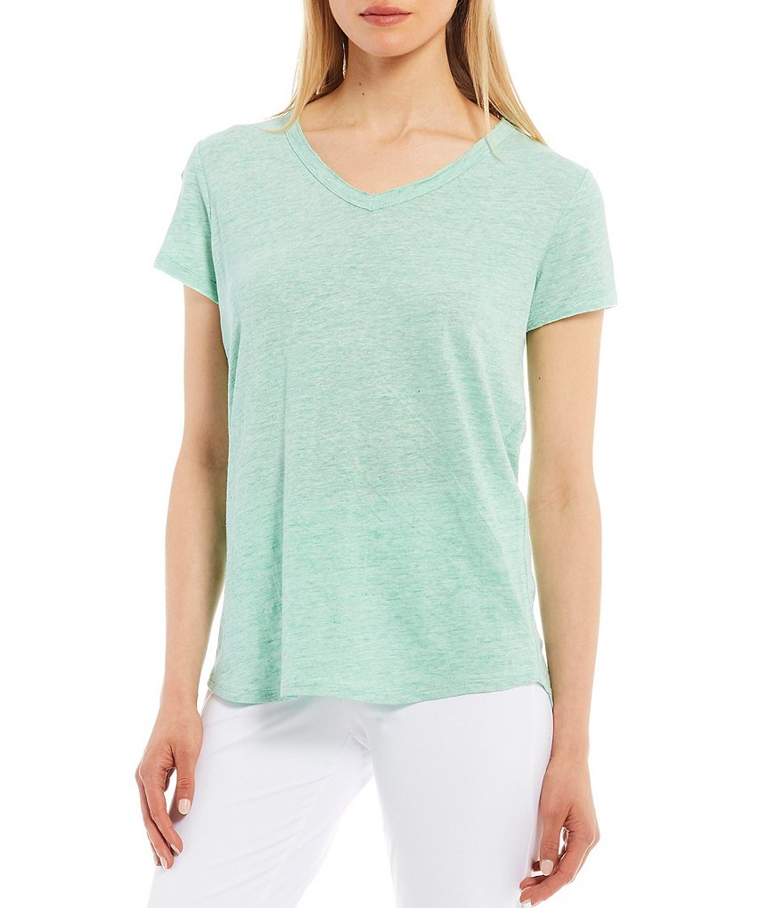 J.McLaughlin Kacey Short Sleeve V-Neck Linen Blend Tee