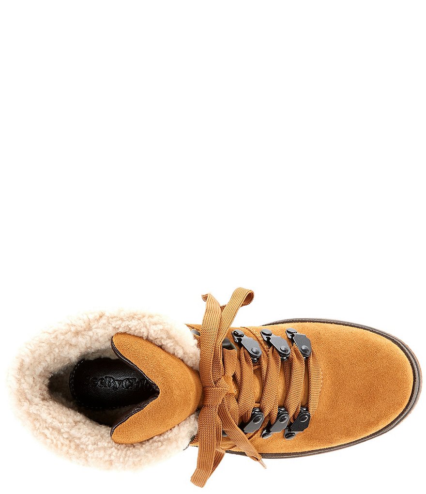 See By Chloe Aure Suede Shearling Lined Lug Sole Chukka Booties