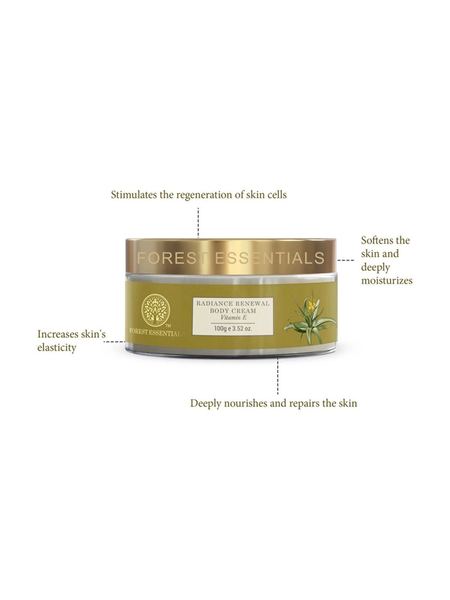 Forest Essentials Radiance Renewal Body Cream with Vitamin E for Dry Skin - 100 gm