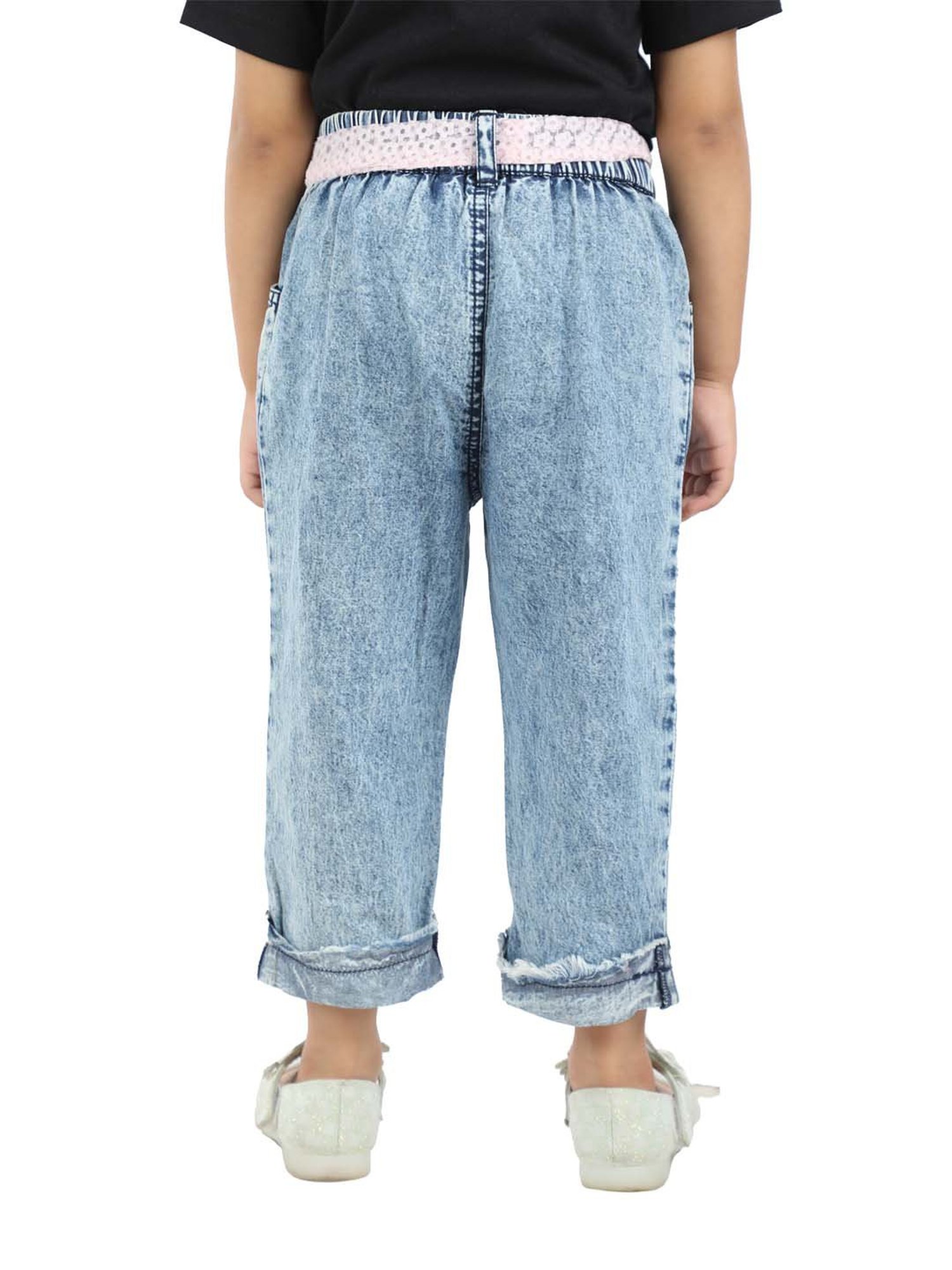 Budding Bees Kids Blue Solid Jeans with Belt