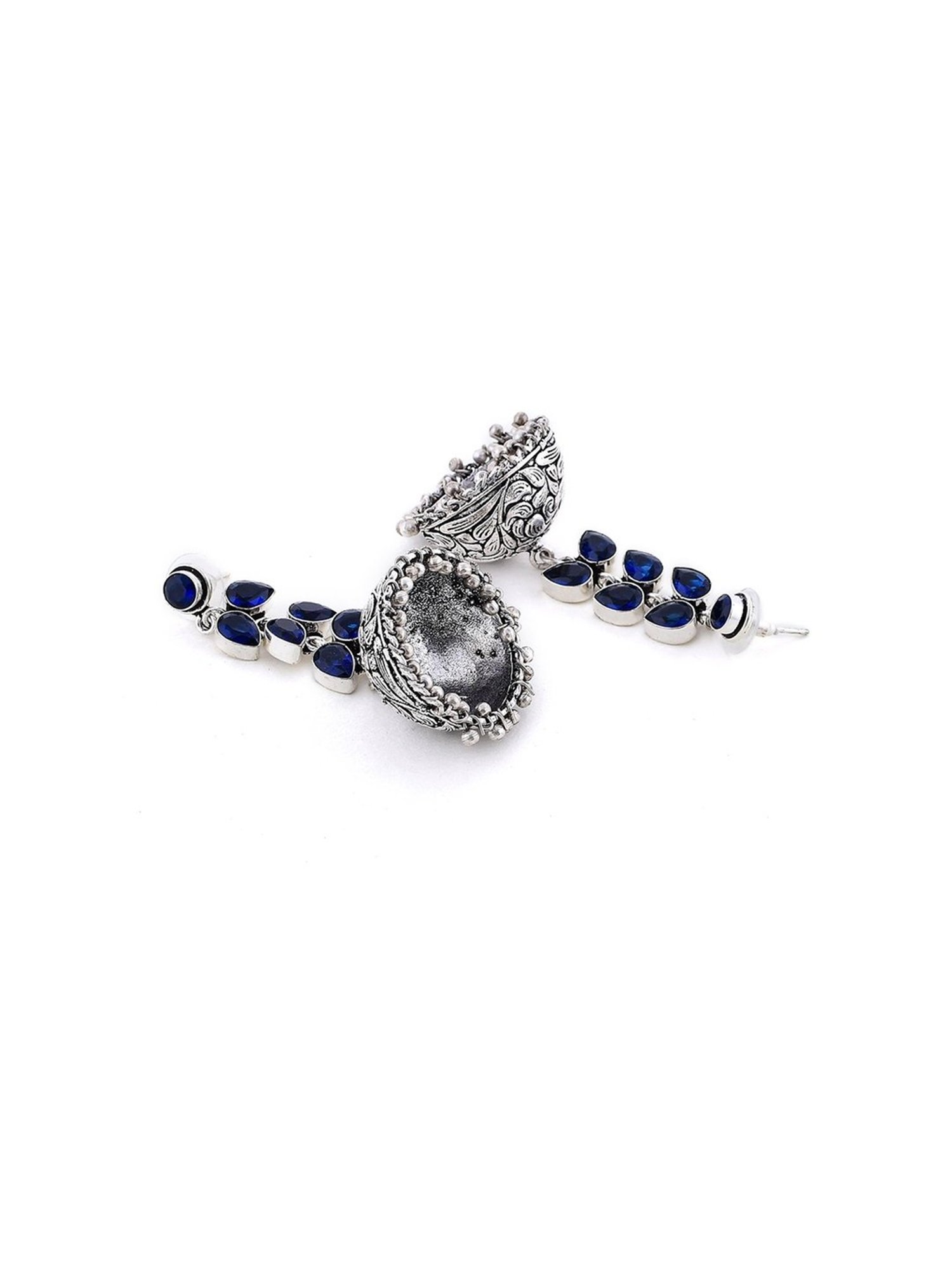 Imli Street Blue SilverBlack Tone Handcrafted Jhumki Earrings