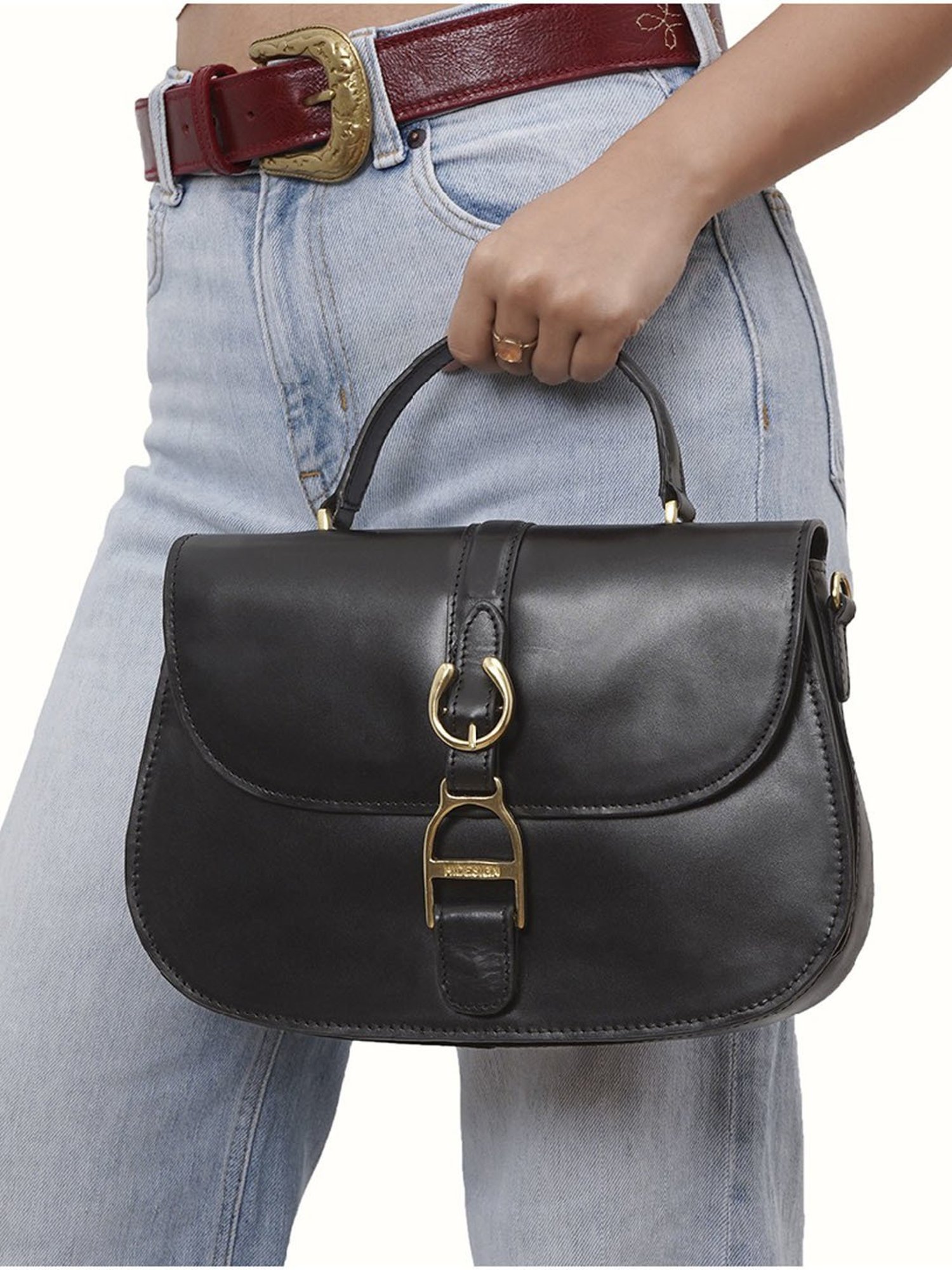 Hidesign WILD WEST  Black Solid Medium Satchel Handbag