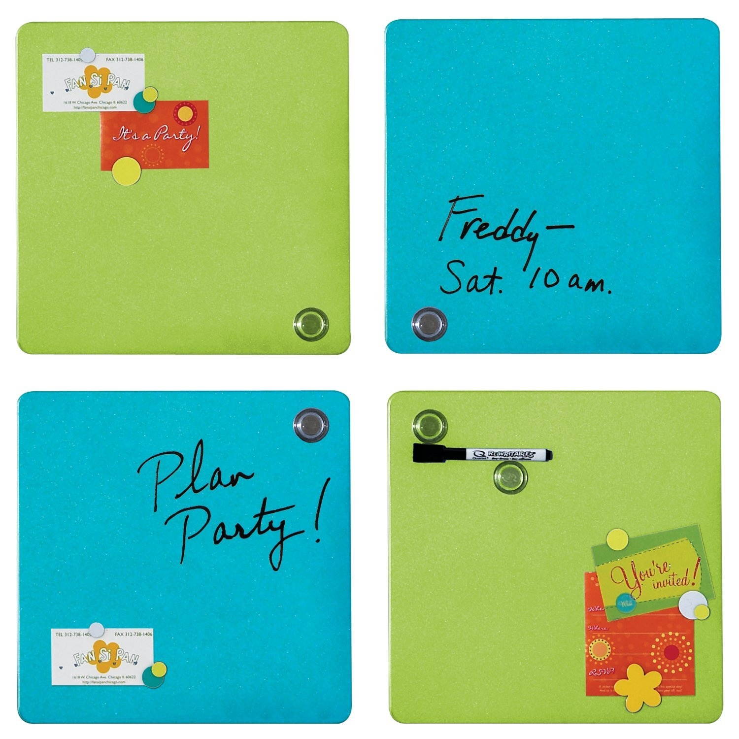 Quartet Tin Square Magnetic Whiteboards, 11.5-Inch x 11.5-Inch, Assorted Colors, 6 Pack (TSQ1212)