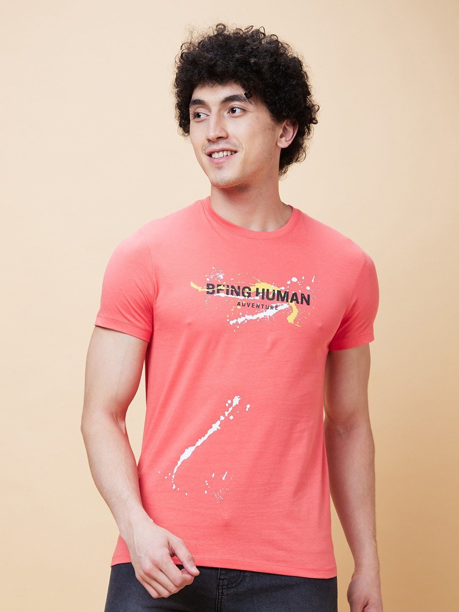 Being Human Pink Regular Fit Printed T-Shirt