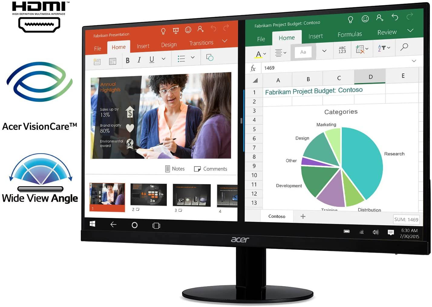 21.5 Inches Full HD (1920 x 1080) IPS Ultra-Thin Zero Frame Monitor (HDMI & VGA port), Black