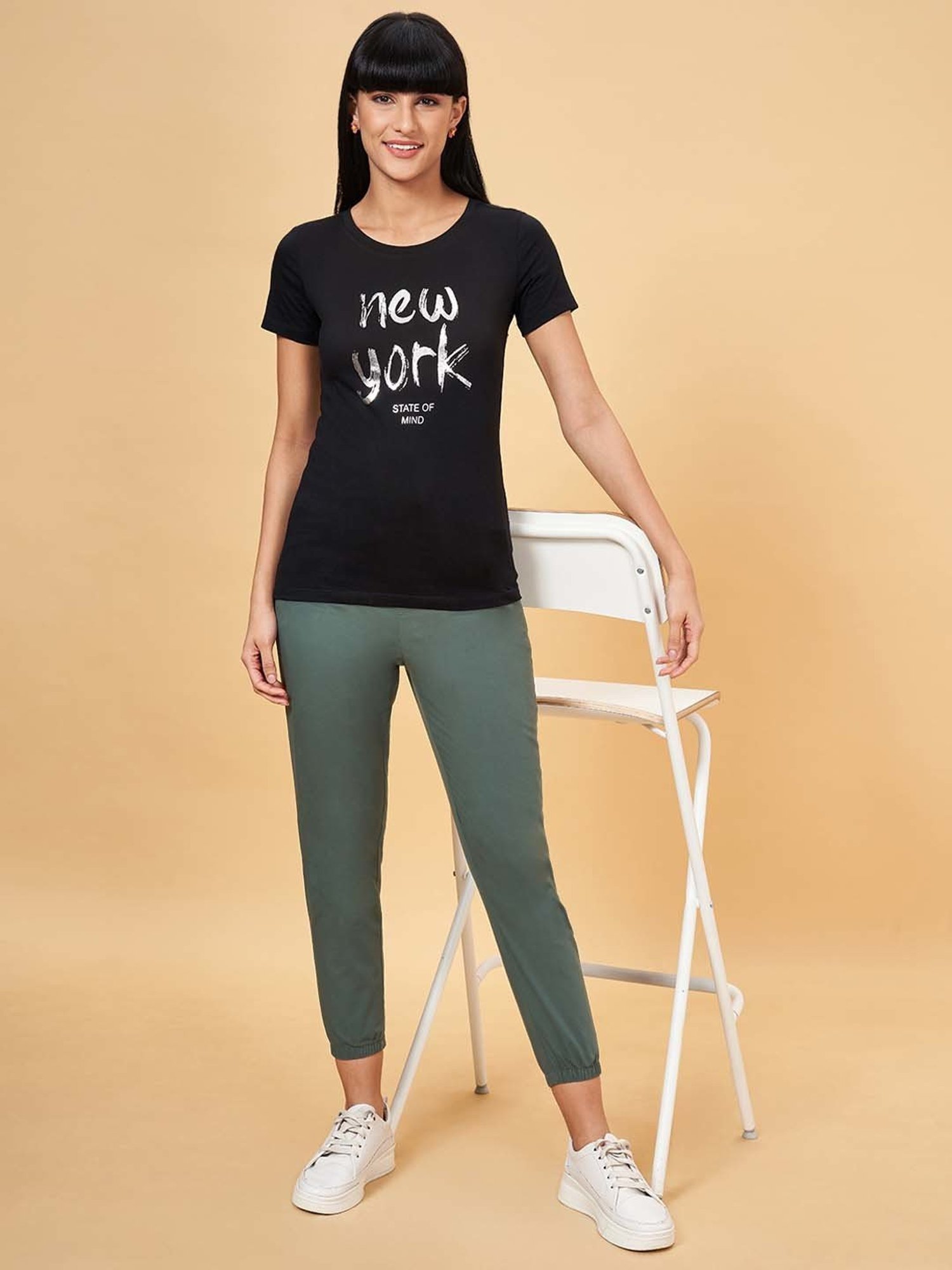 Honey by Pantaloons Black Cotton Printed T-Shirt