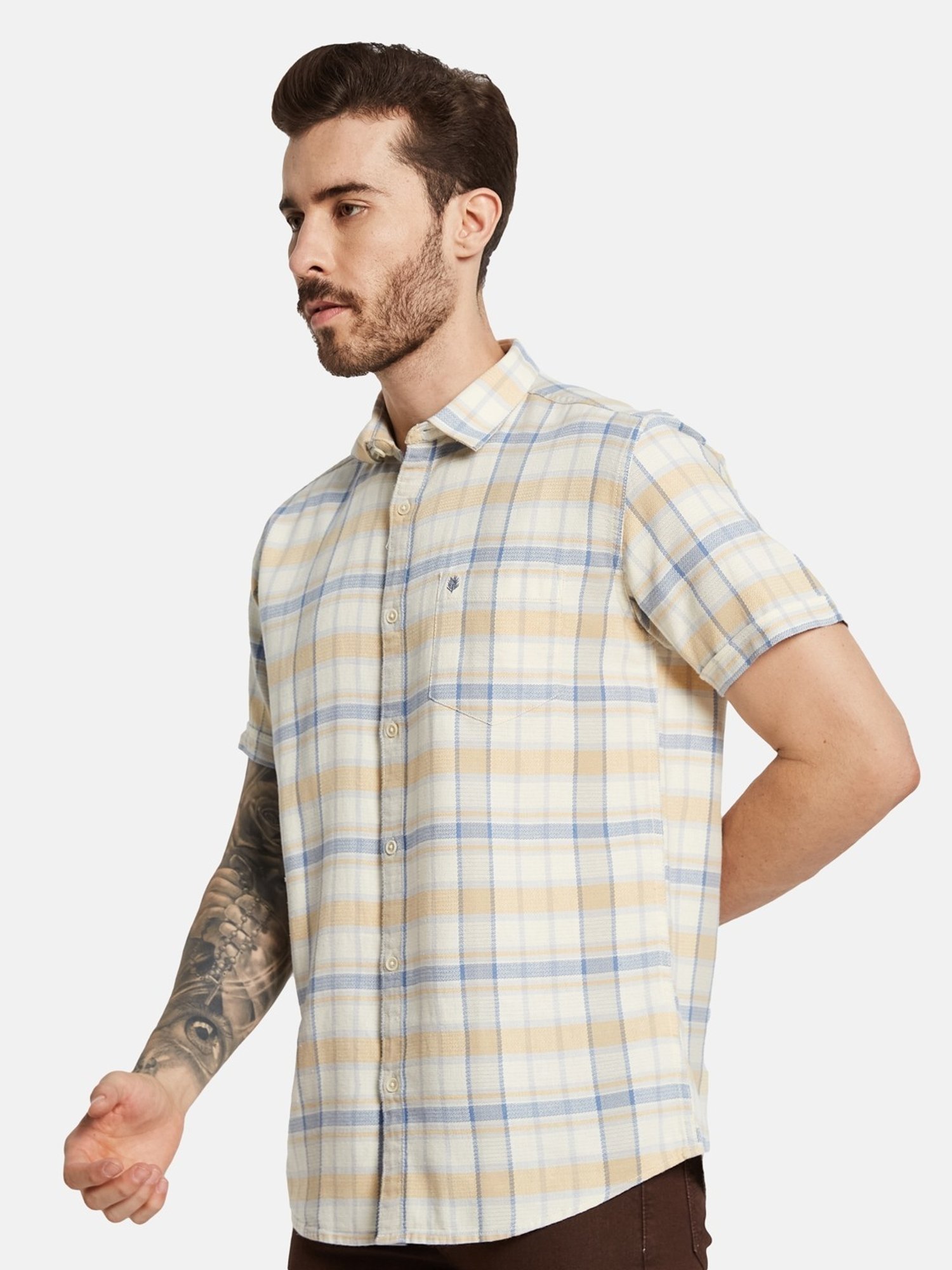 Mettle Mustard Cotton Regular Fit Checks Shirt