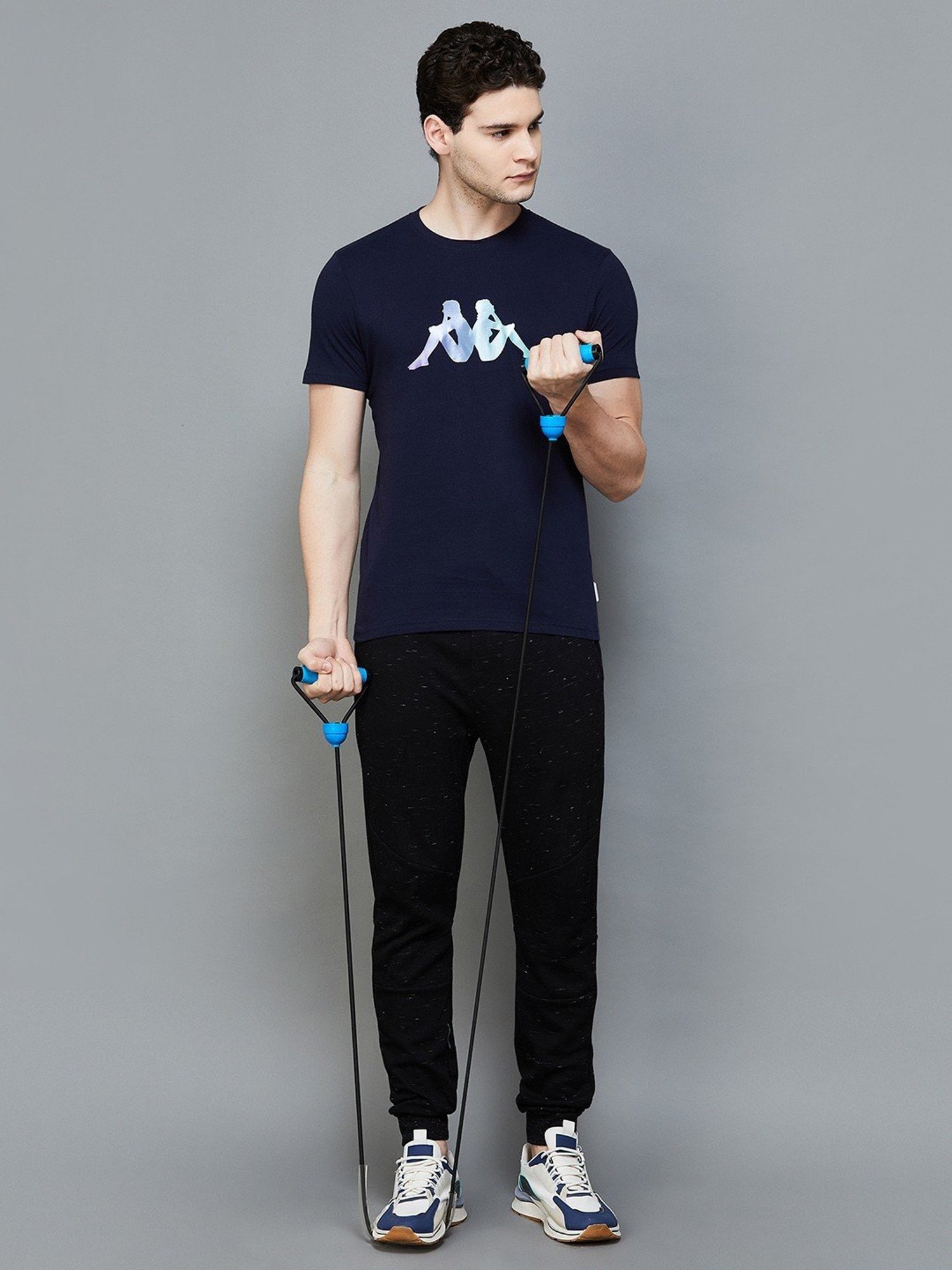 KAPPA Navy Cotton Regular Fit Printed T-Shirt