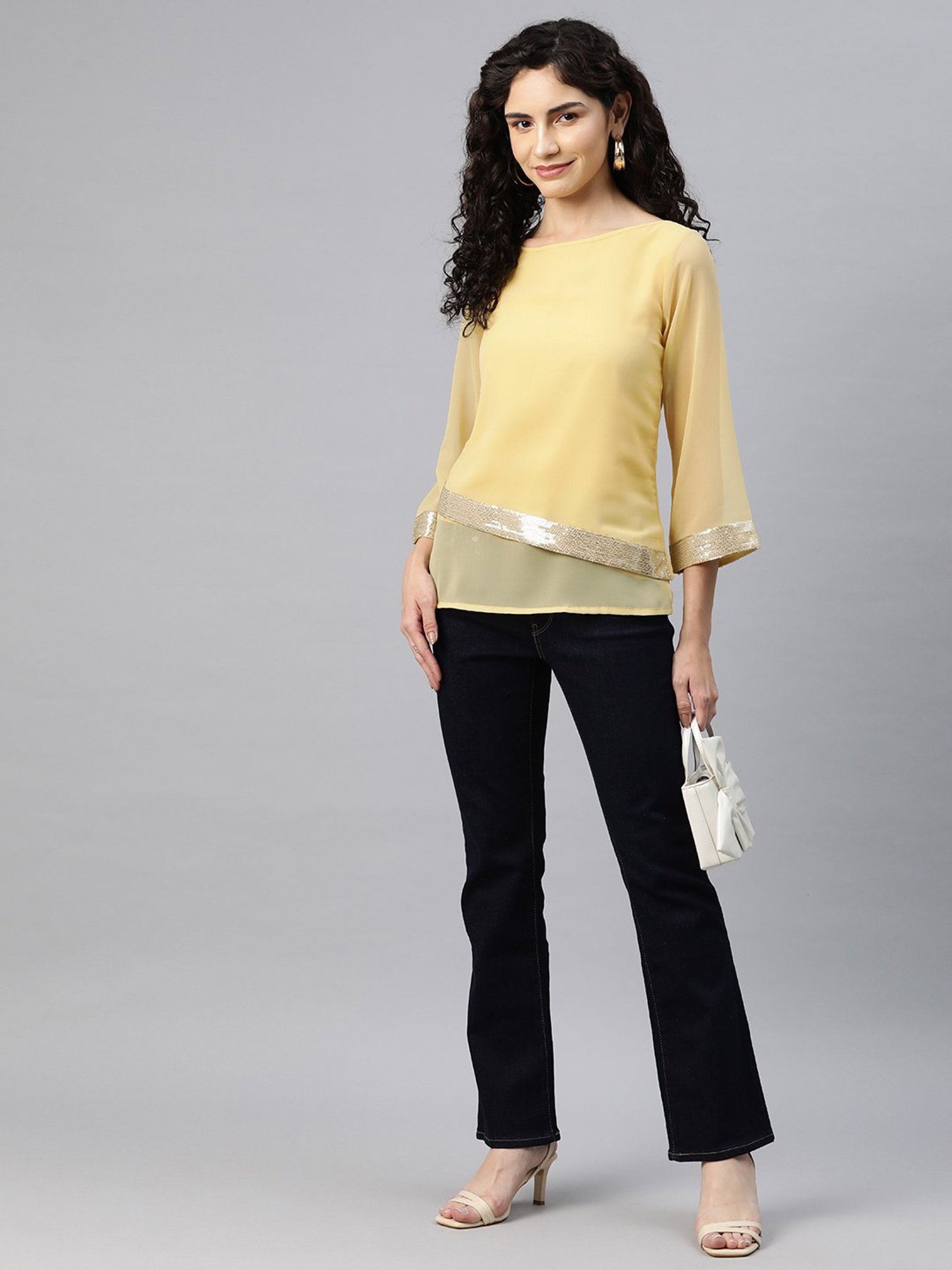 Cottinfab Yellow Regular Fit Top