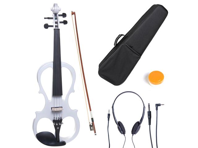 Cecilio 4/4CEVN-1W 4/4 Full Size Electric Silent Solidwood Violin w/ Ebony Fittings in Style 1 - Metallic Pearl White