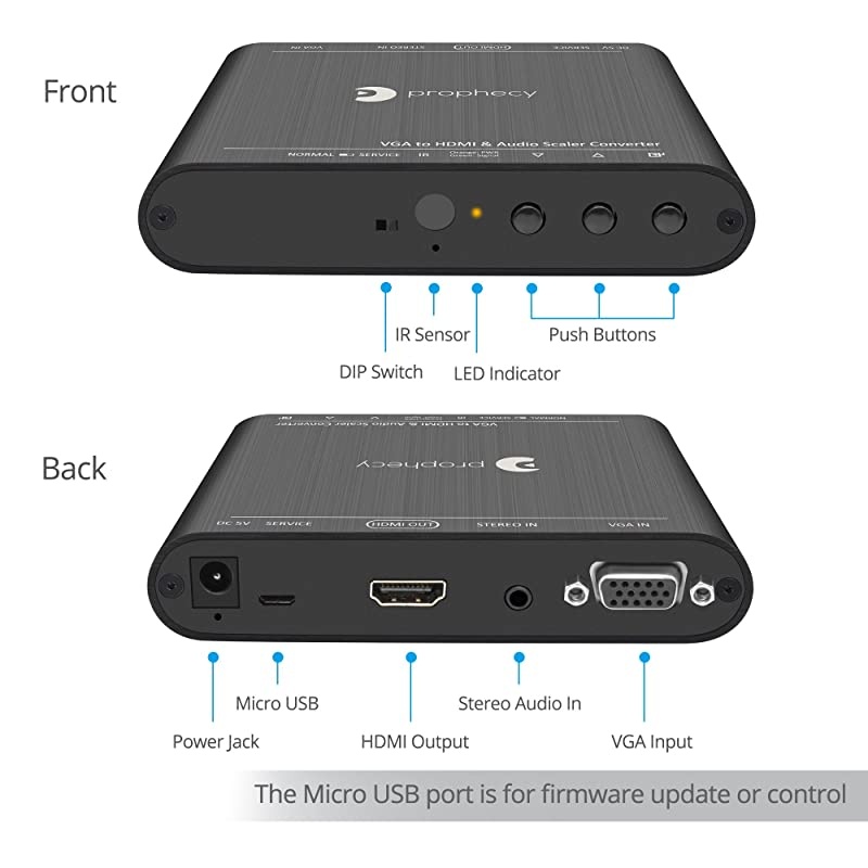 Prophecy VGA to HDMI Scaler Frame Converter and Adapter Deinterlace with Audio 1080p 1920x1200 Advanced Scaling Firmware Upgradeable PROScalerV2HD