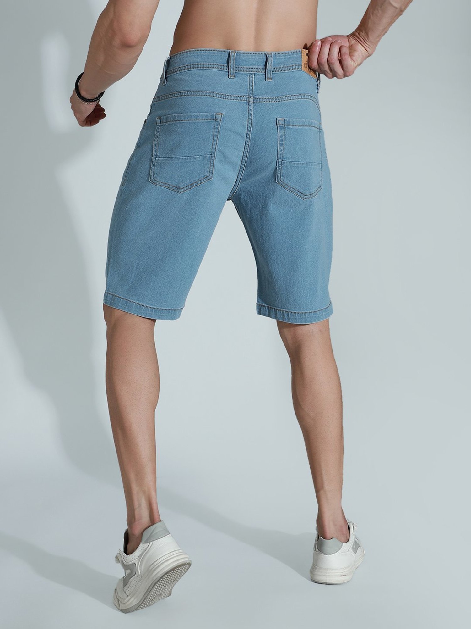 High Star Blue Cotton Regular Fit Denim Shorts