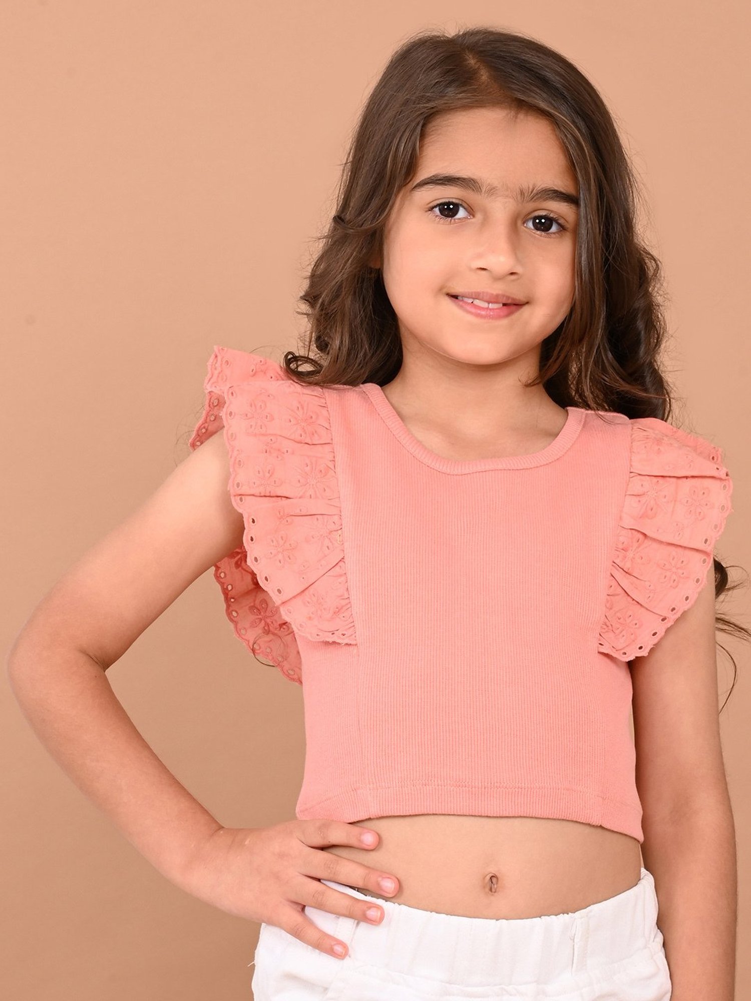 LilPicks Kids Yellow Solid Crop Top