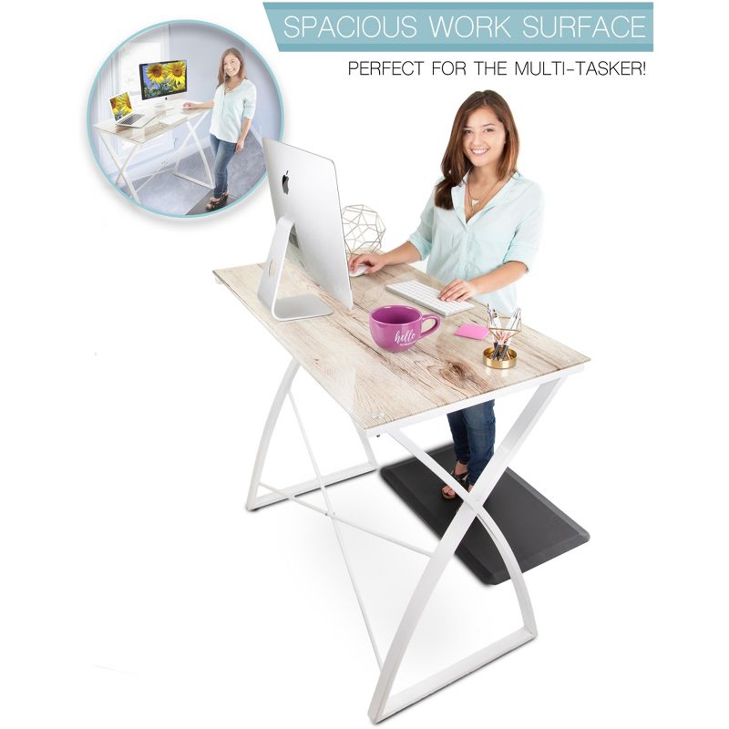 Joy Glass Standing Desk &ndash; 43&rdquo; Modern Multifunctional Stand-Up Table &ndash; Wood Print &ndash; Stand Steady