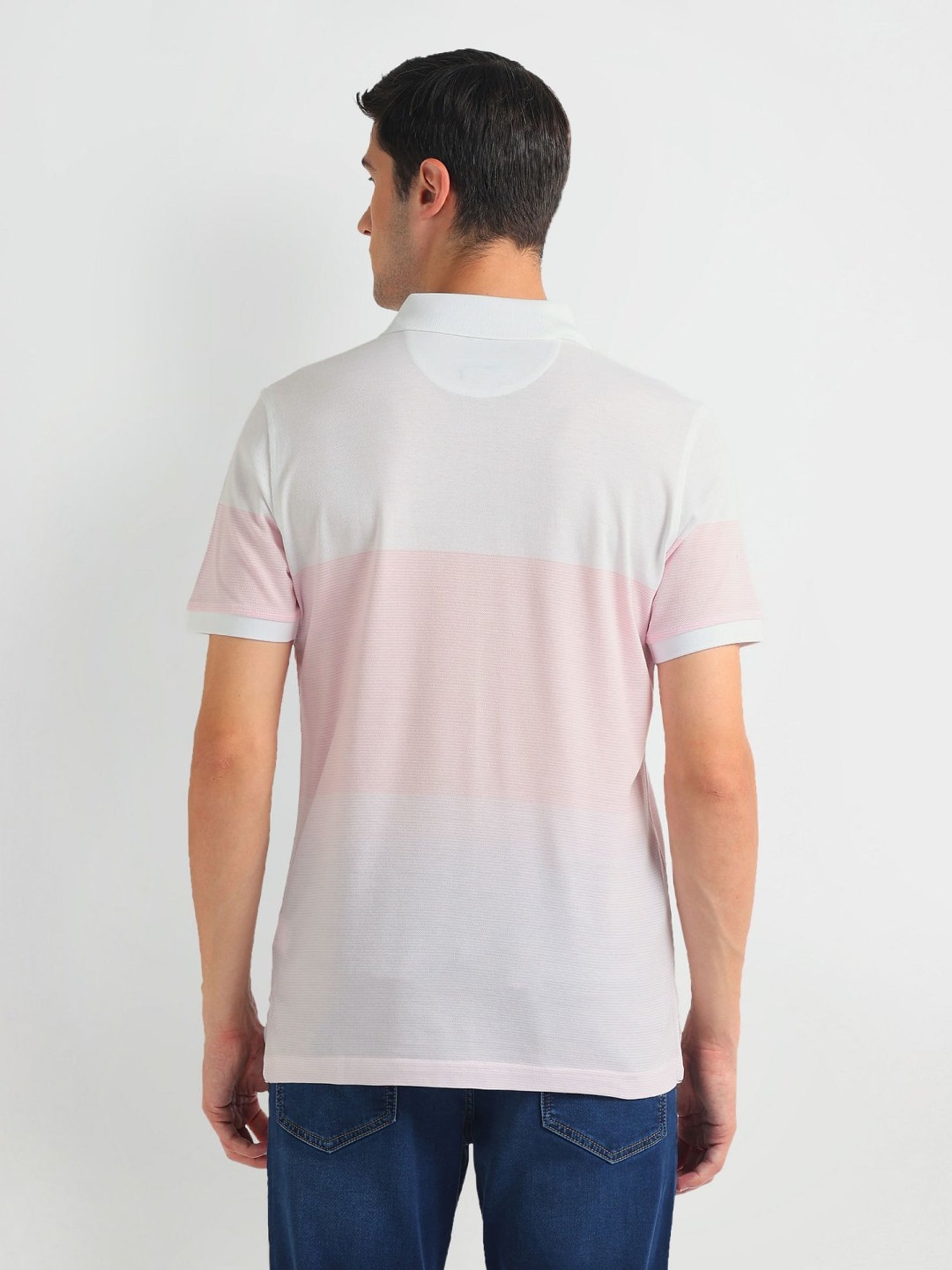 Arrow Sports Pink Cotton Regular Fit Colour Block Polo T-Shirt