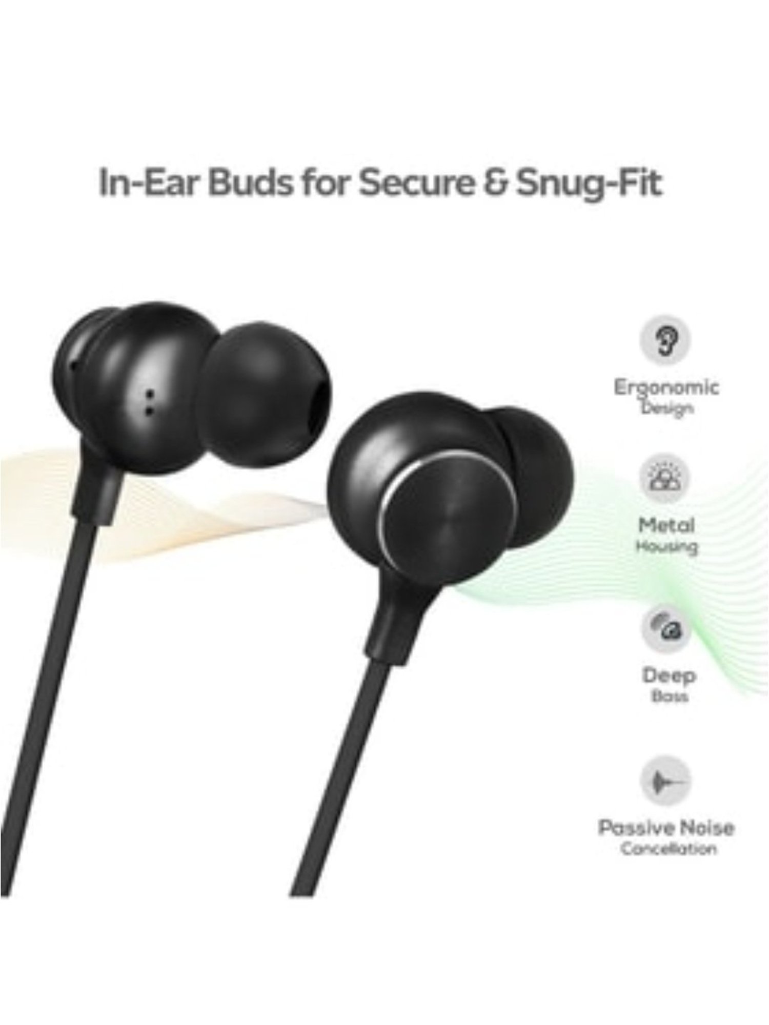 PTron Tangent Duo Bluetooth 5.2 Wireless in-Ear Earbuds with Mic, 24 Hours Playback (Black)