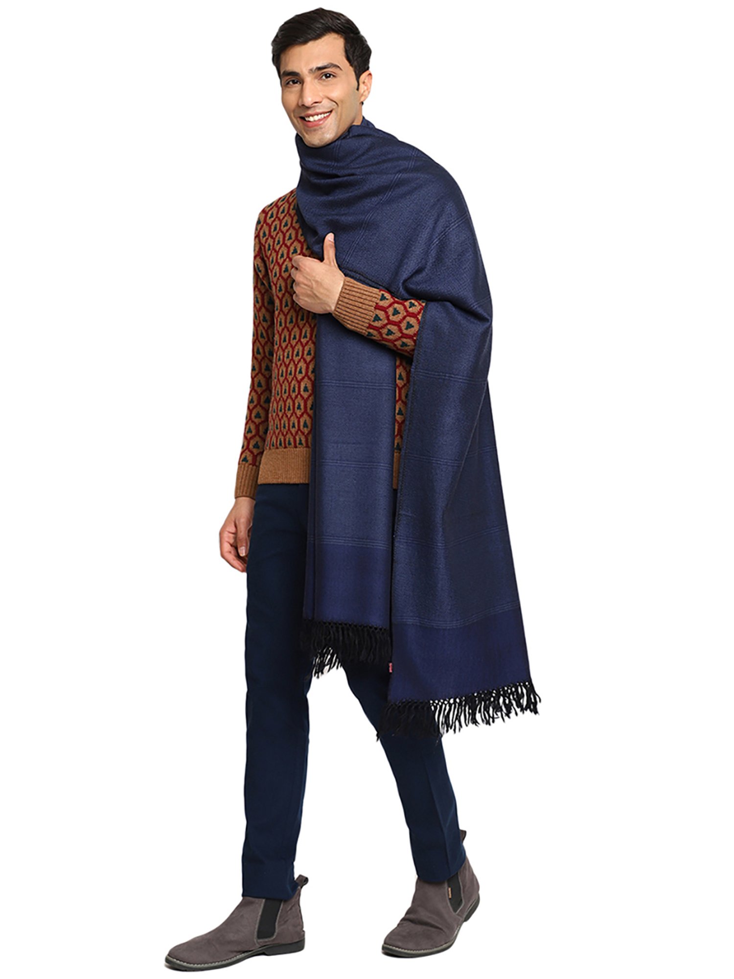 Fabindia Navy Self Design Shawl