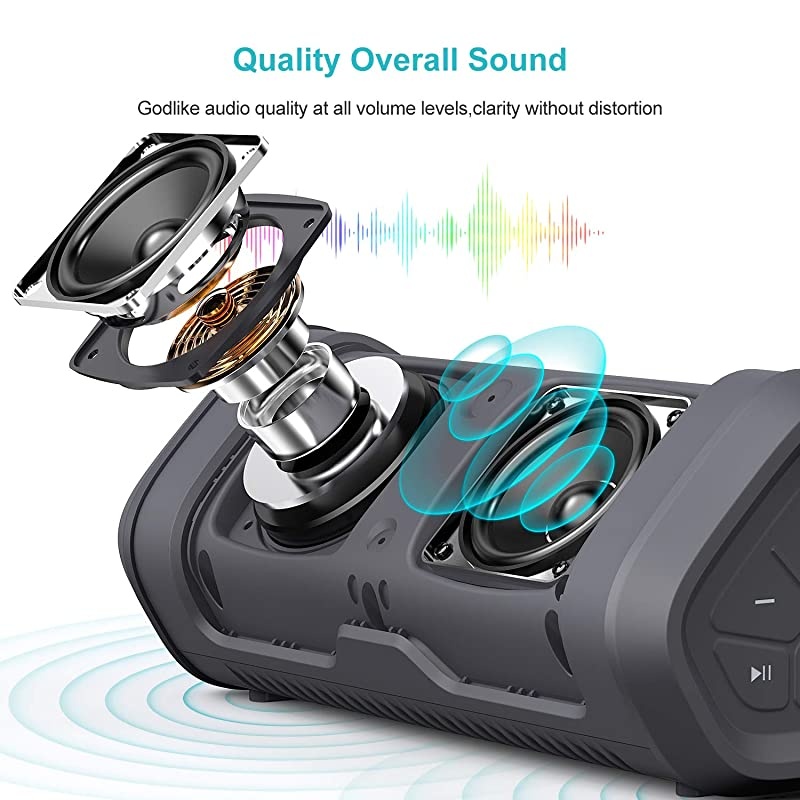 Boost Portable Bluetooth Speakers with Premium Stereo Sound IP67 Water amp Dust Proof 20 Hours Playtime 100 ft Range Builtin Power Bank and Mic Loud Wireless SpeakerGrey