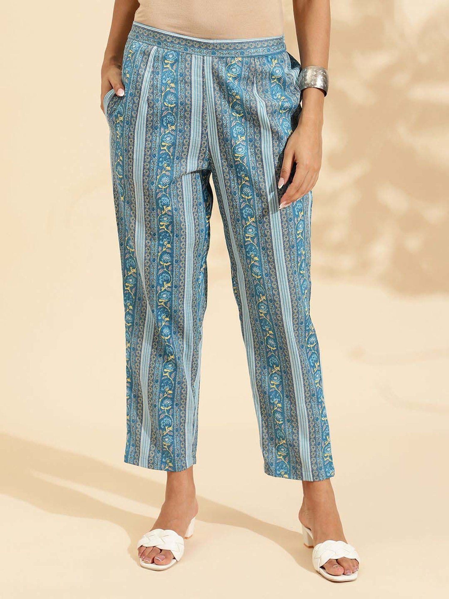 Sringam Blue Cotton Printed Kurta & Pant Set