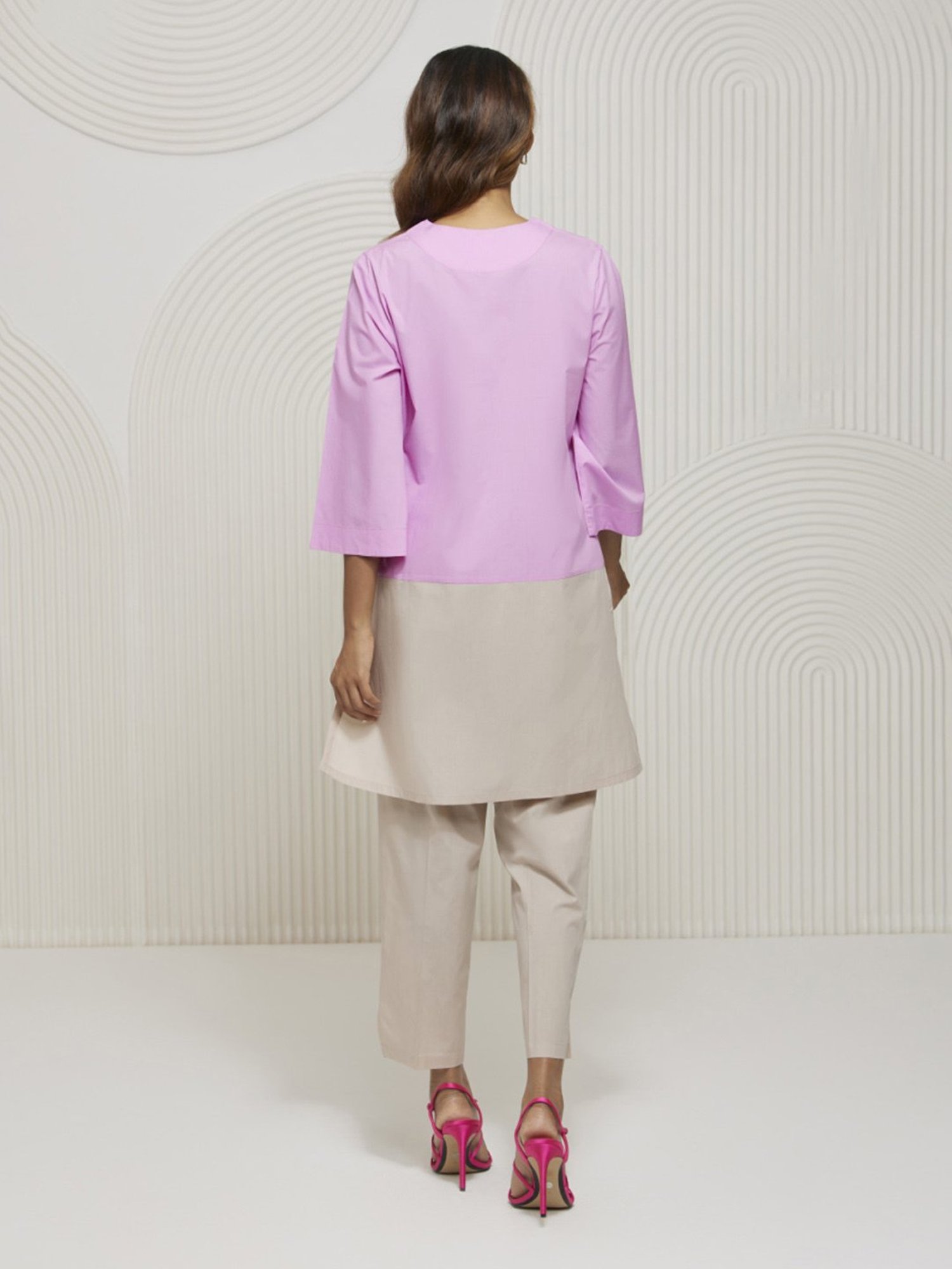 Artagai Midnight Navy Elevated Basics Co-Ord Set With Notch Collar Top And Straight Pants