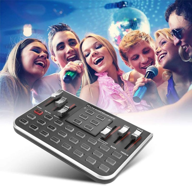 F8 Live Sound Card Voice Changer, Portable Mobile Phone Computer Live Broadcast Karaoke With 4 Variants Tones, 23 Special Effects and 12 Kinds of Electronic Sound Mixers Sound Card Live