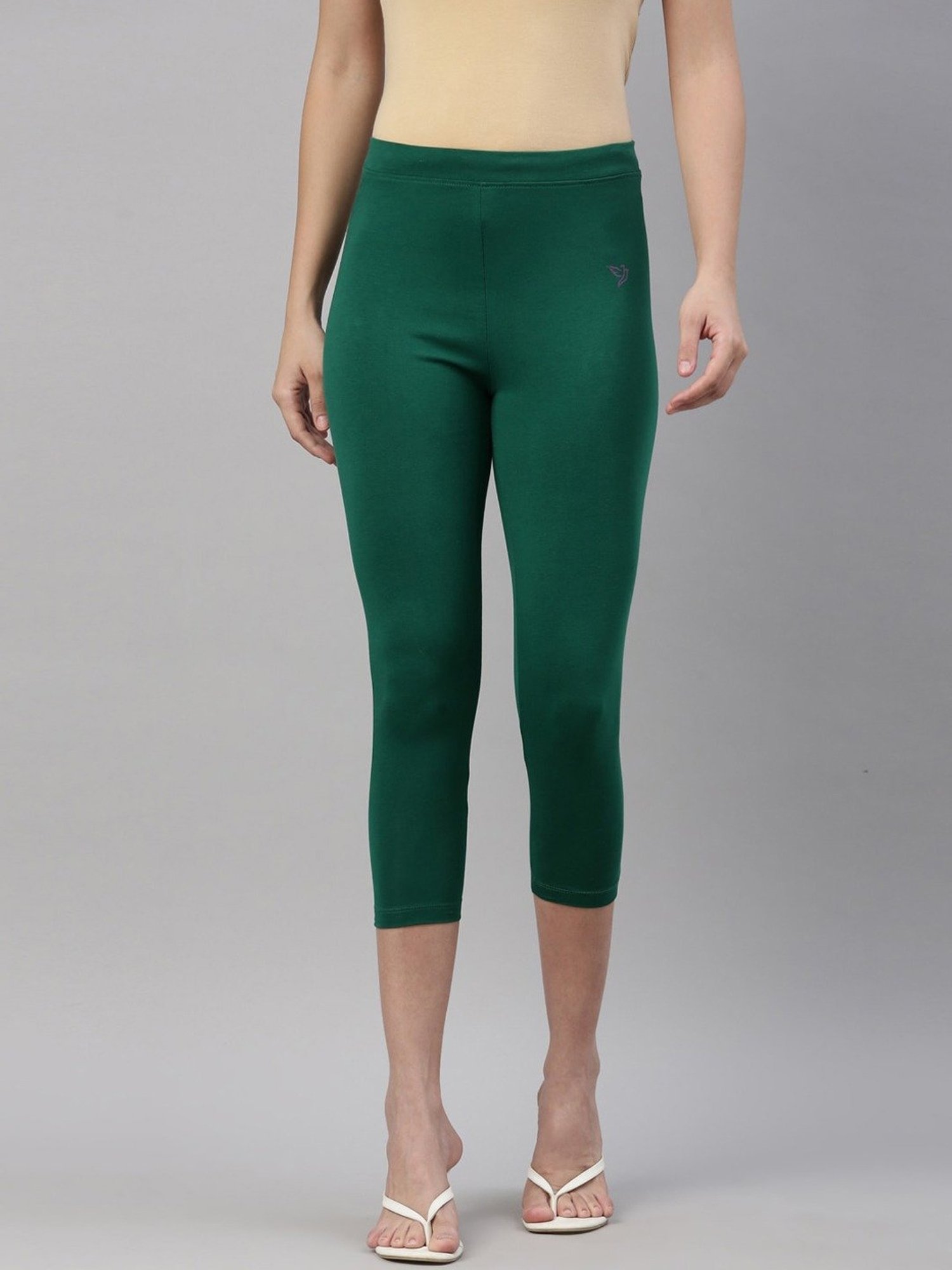 TWIN BIRDS Green Cotton Capris