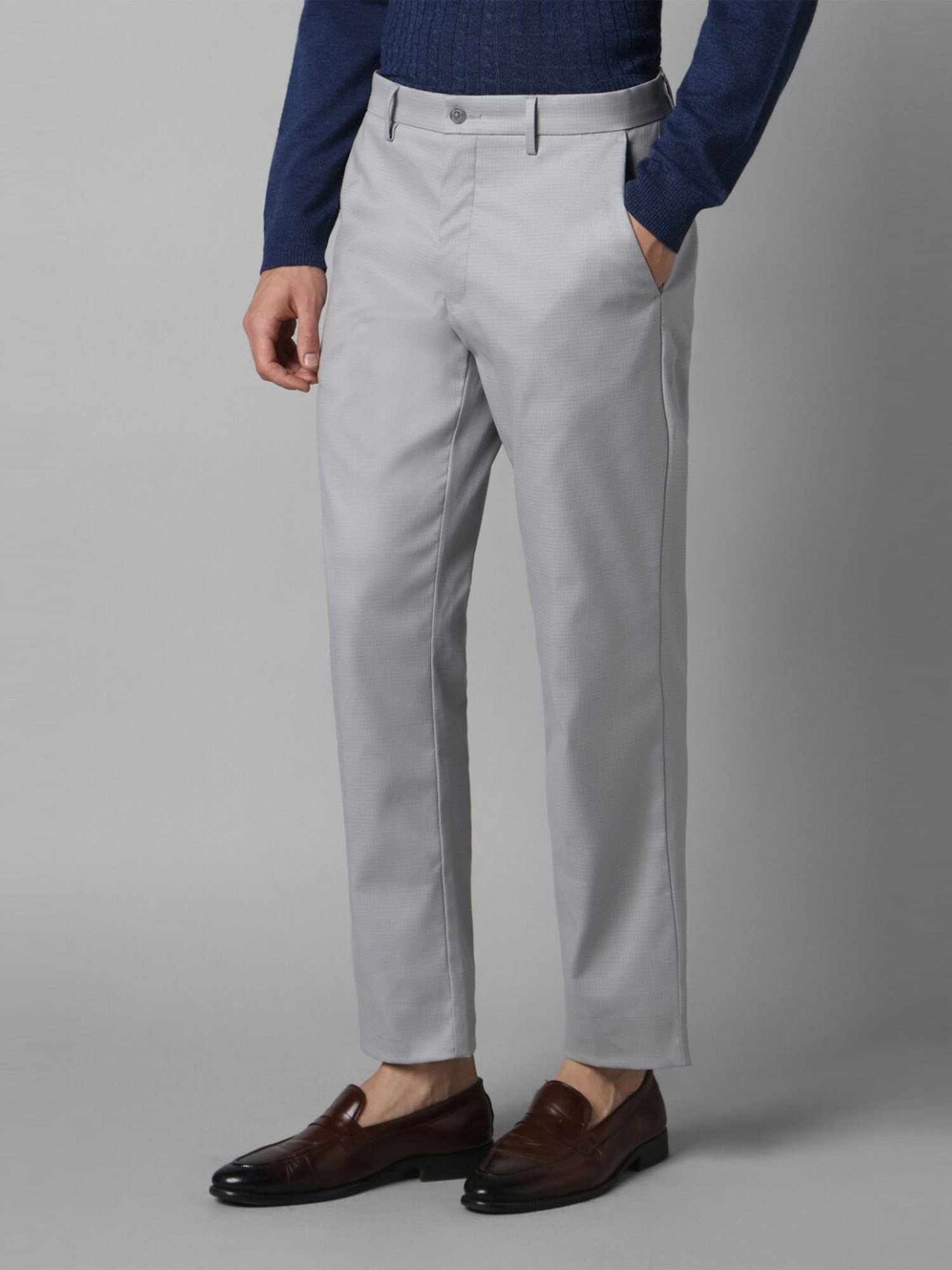 Louis Philippe Grey Regular Fit Checks Trousers