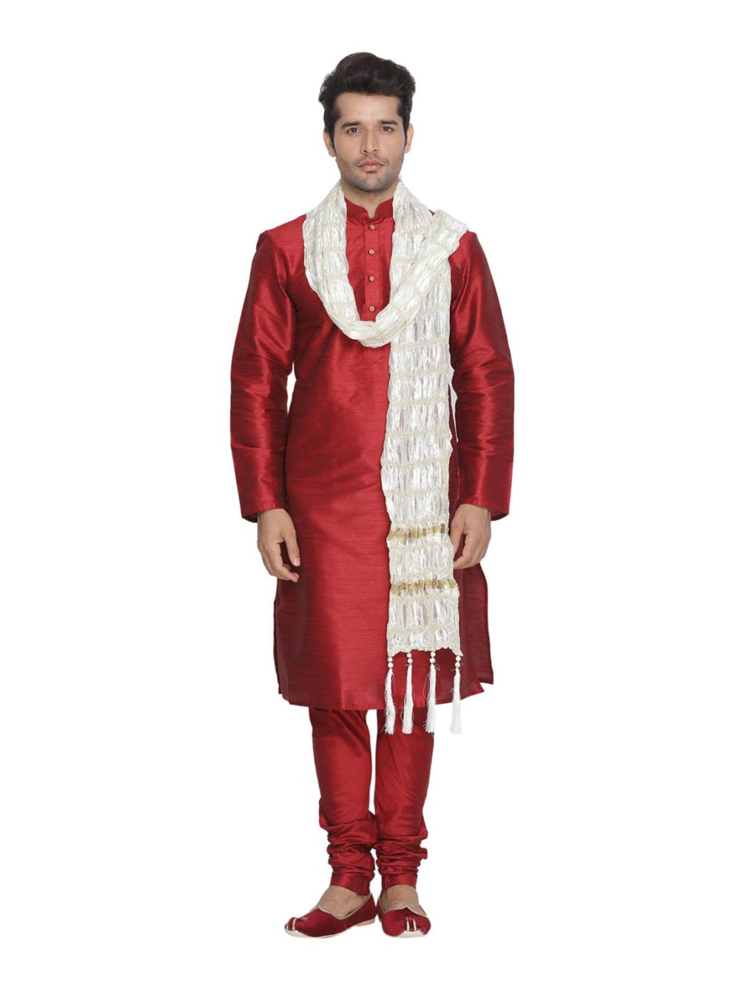 VASTRAMAY Cream Lace Pattern Ethnic Dupatta