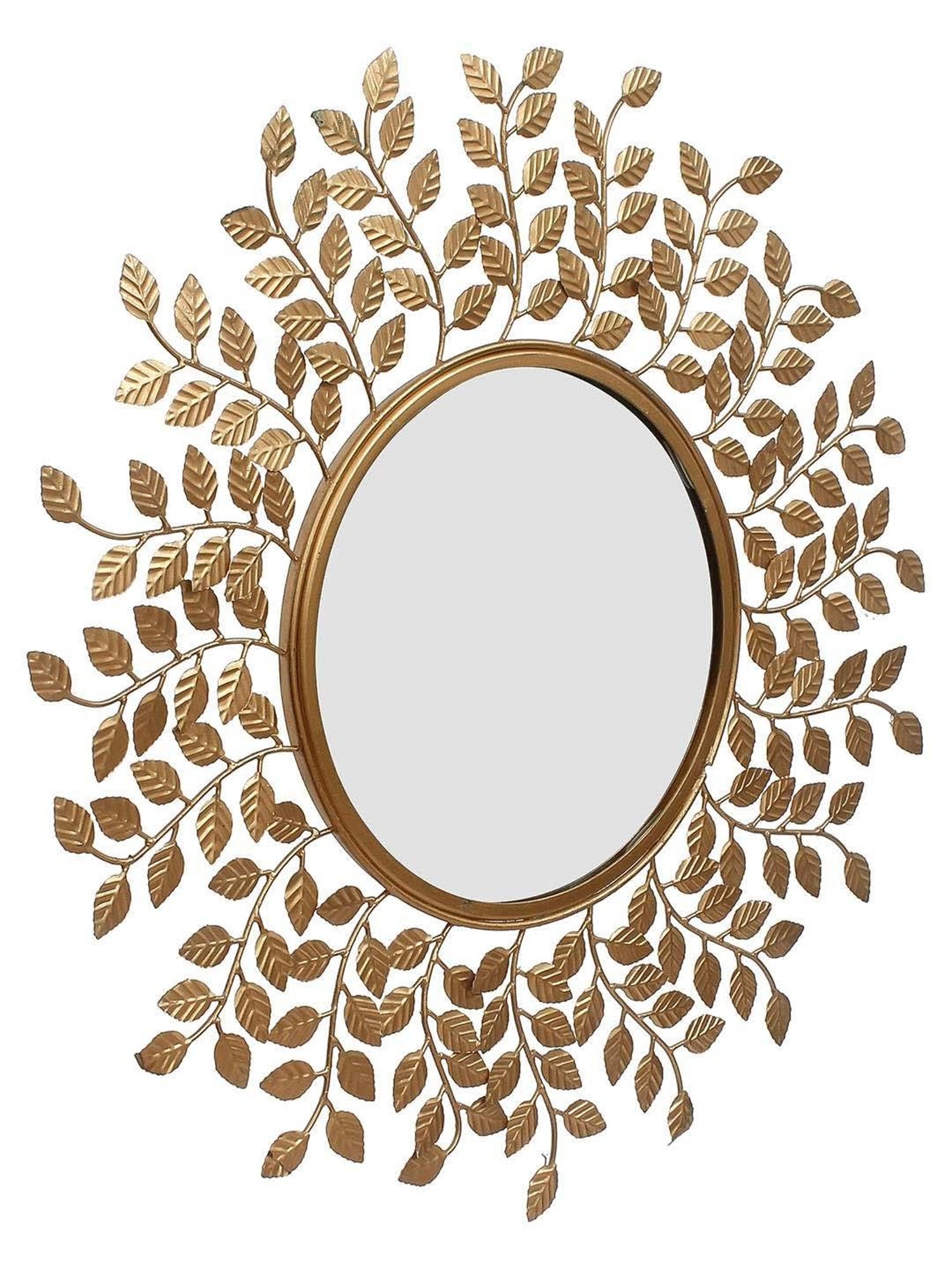 CHRONIKLE Golden Iron Leaf Style Round Wall Mirror