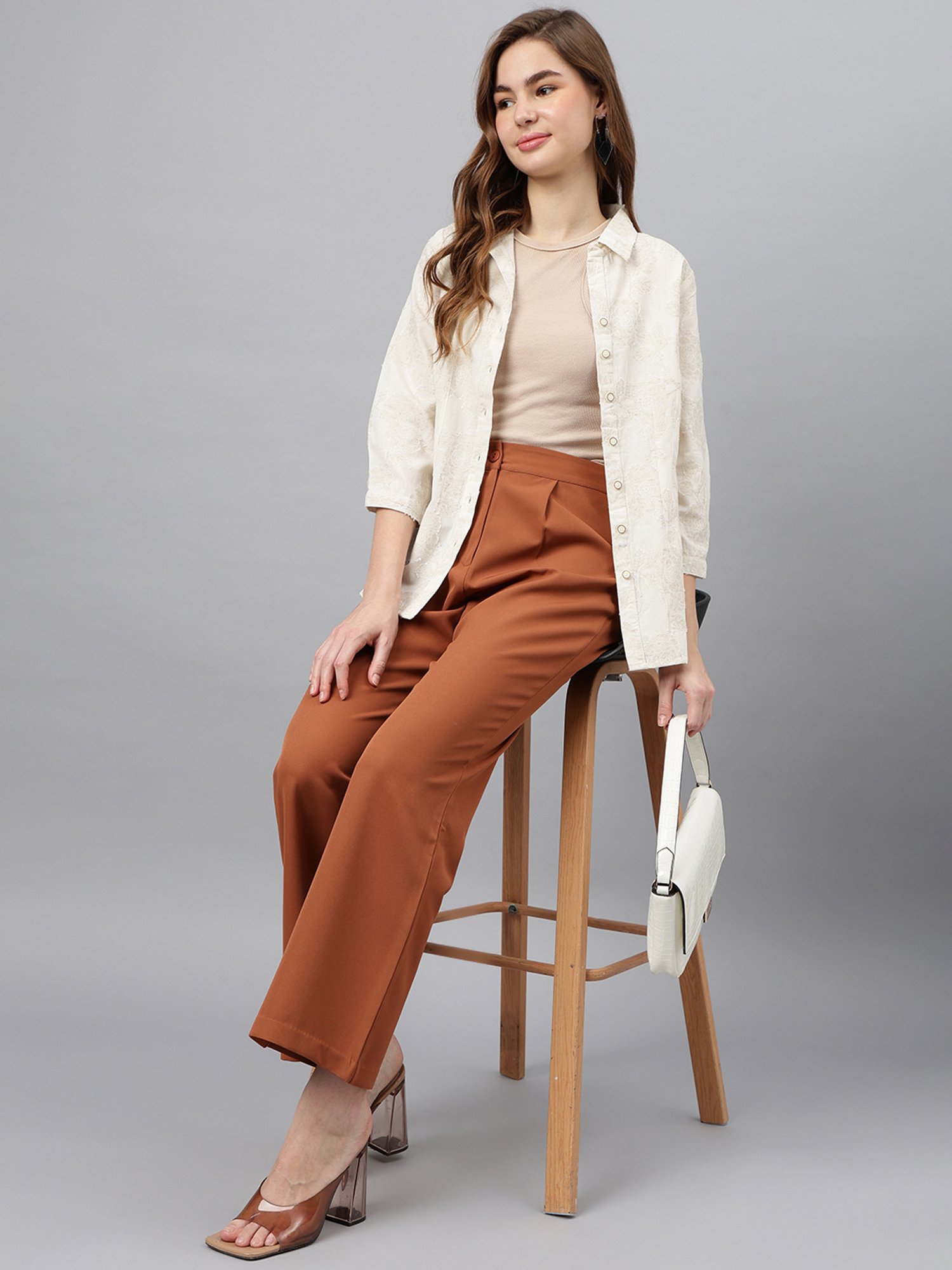 Latin Quarters Beige Self Design Shirt