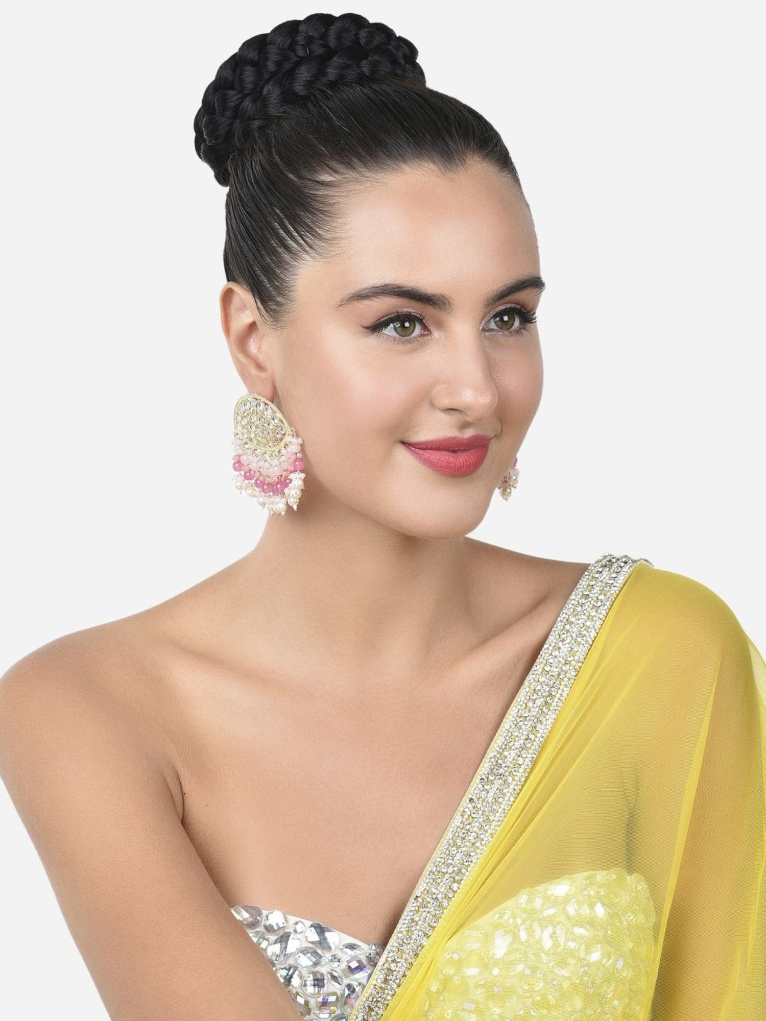 Zaveri Pearls Pink Cluster Beaded Ethnic Kundan Drop Earrings-ZPFK15187