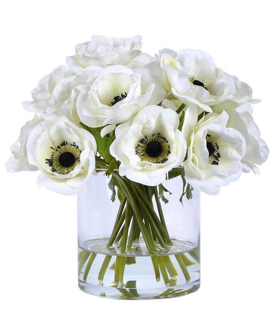 Winward Faux Flowers White Poppy In Glass Vase