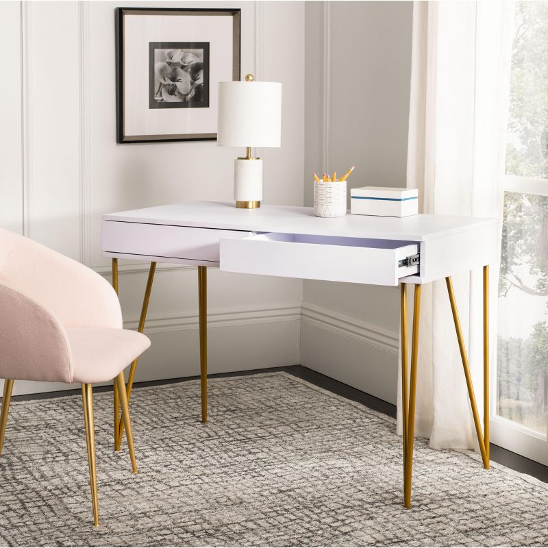Pine Two Drawer Desk - White/Gold - Safavieh