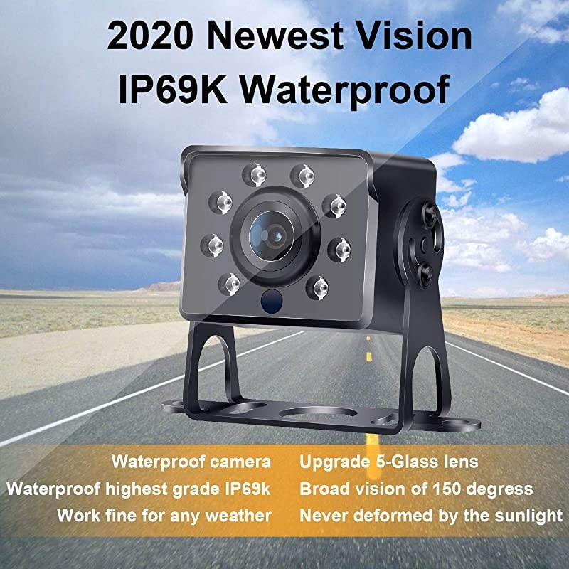G2 AHD Backup Camera Kit with 7 Inch Touch Key Screen for Trucks,Trailers,Tractors,Vans,Campers,Motorhomes Single Power Rear View System,IP69K Waterproof Camera Guide Lines ON/Off
