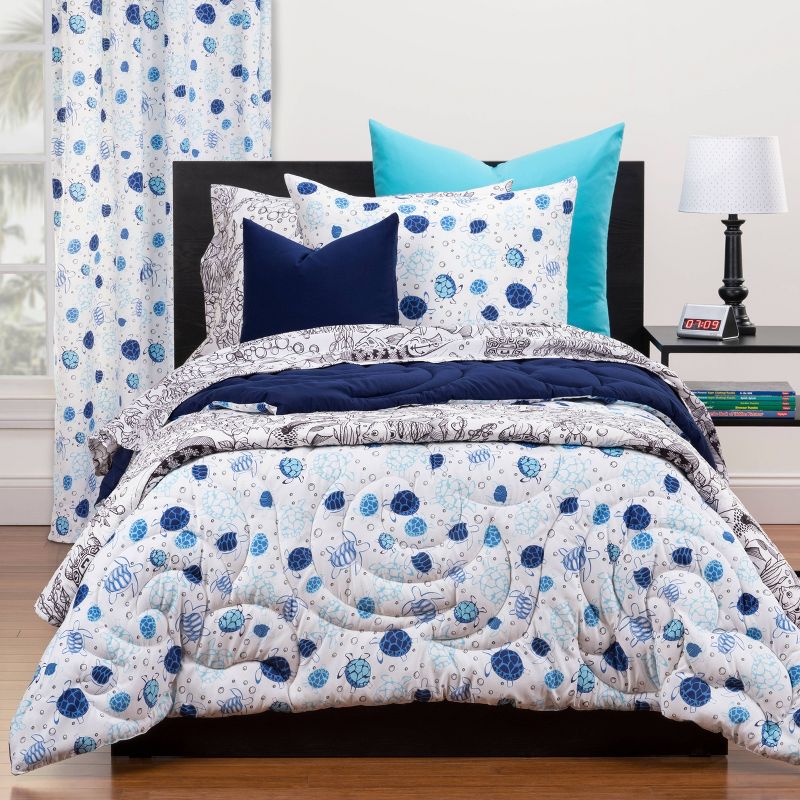 Twin Turtle Time Reversible Comforter Set Blue - Highlights