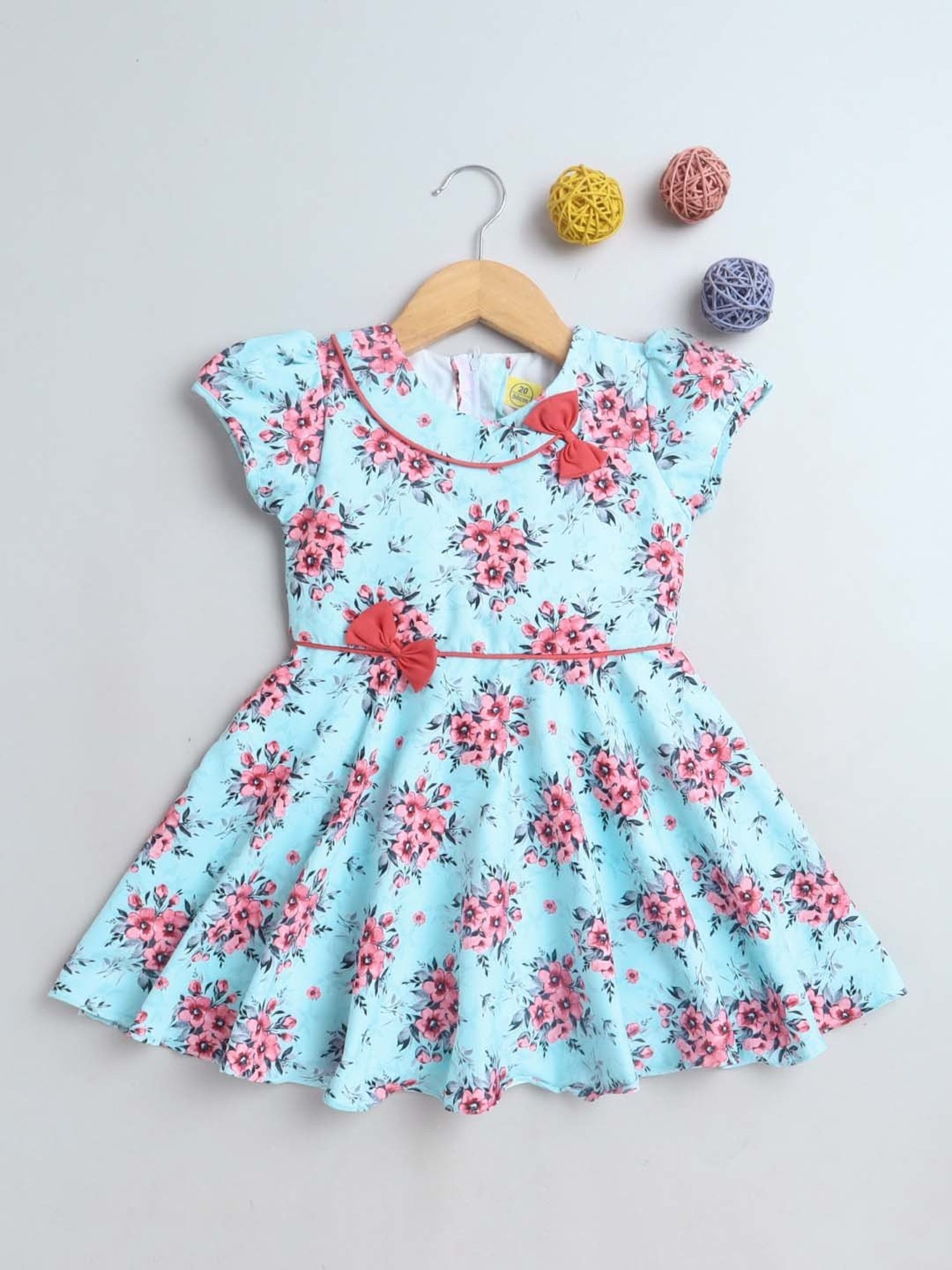 The Magic Wand Kids Aqua Blue & Pink Floral Print Dress