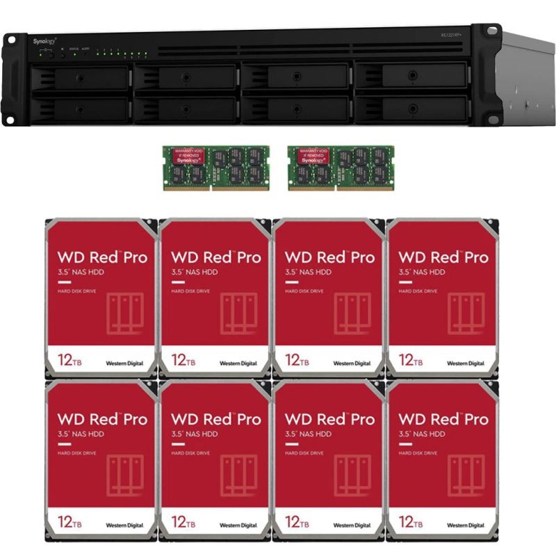 Synology RS1221RP+ RackStation with 32GB RAM and 64TB (8 x 8TB) of Western Digital RED PRO NAS Drives Fully Assembled and Tested By CustomTechSales