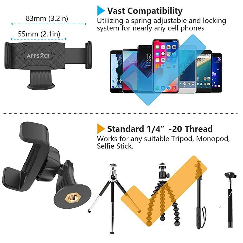 Cell Phone Tripod Adapter Mount Holder with Quick Swivel Adjustable Clamp Compatible with iPhone, Samsung Smartphone and All Phones for Video Recording Photo Booth Live Music Camera